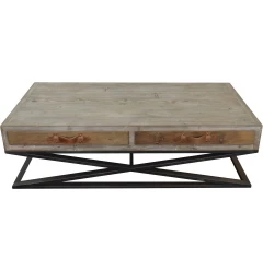 Rustic Handcrafted Natural Wood and Iron Coffee Table
