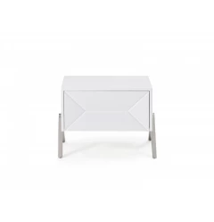 Modern Silky White Nightstand with One Drawer and Steel Legs