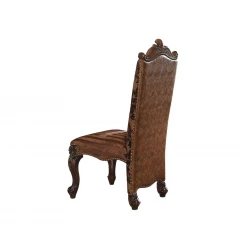 Cherry oak upholstery finish side chair with armrests and hardwood construction for comfort and durability