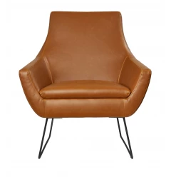 Retro Mod Distressed Camel Faux Leather Arm Chair