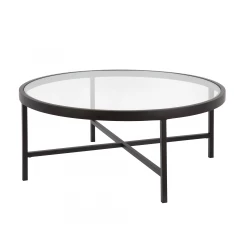36" Black Glass And Steel Round Coffee Table