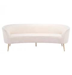 86" White And Gold Polyester Sofa