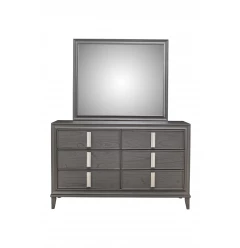 62" Dark Gray Solid Wood Six Drawer Double Dresser