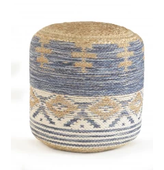 18" Blue Jute Ottoman
