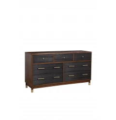 35" Brown and Black Solid Wood Seven Drawer Double Dresser