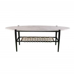 52" Black and White Metal and Faux Marble Boho Rope Oval Coffee Table