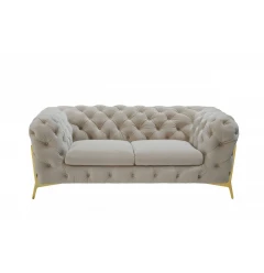 74" Beige And Gold Velvet Chesterfield Loveseat