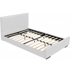 White Solid and Manufactured Wood King Upholstered Faux Leather Bed Frame