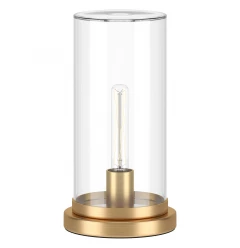 13" Gold Metal Table Lamp With Clear Drum Shade