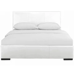 White Solid and Manufactured Wood Queen Upholstered Faux Leather Bed Frame