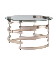 32" Clear And Champagne Glass And Metal With Iron Round Coffee Table
