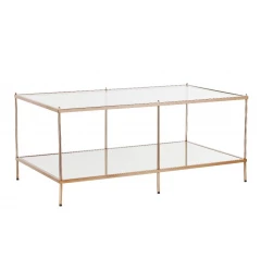 42" Gold Glass And Metal Rectangular Mirrored Coffee Table