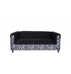 Black velvet studio couch with comfortable rectangle design and elegant pattern details