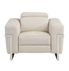 41" Beige Italian Leather Power Recliner Chair