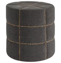 20" Gray Linen Round Footstool Ottoman