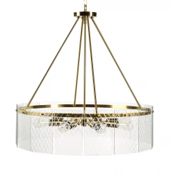 Chandelier Eight Light Iron And Glass Dimmable Semi-Flush Ceiling Light