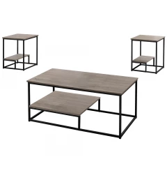 Set of Three 42" Taupe And Black Metal Coffee Table With Shelf