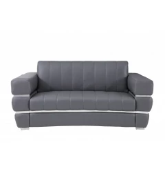 75" Gray And Silver Italian Leather Loveseat