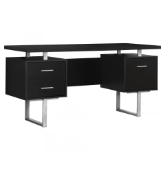 24" Black and Silver Computer Desk With Three Drawers