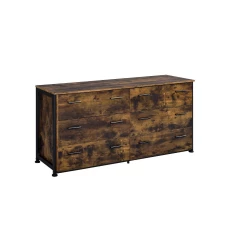 59" Brown and Black Six Drawer Double Dresser