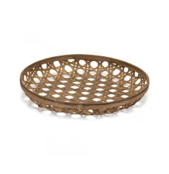 brown bamboo weave round wood tray natural material wood beige basket circle pattern