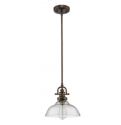 Antique Bronze Hanging Light with Glass Dome Shade