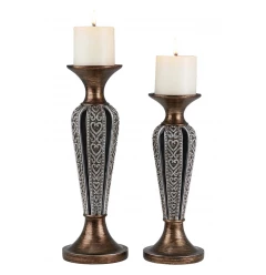 black pillar tabletop candle holder made of metal and composite material for home decor