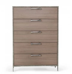 35" Brown Oak And Grey Solid And Manufactured Wood Five Drawer Chest