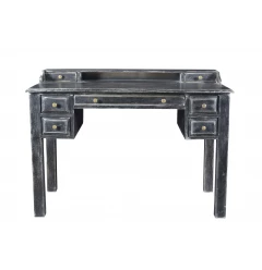 46" Black Mango Solid Wood Computer Desk With Seven Drawers