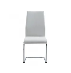 Set of Four White And Silver Upholstered Faux Leather Dining Side Chairs