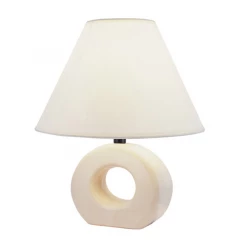 12" Beige Ceramic Bedside Table Lamp With White Empire Shade