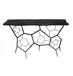 51" Black Stone Abstract Console Table