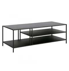 48" Black Steel Coffee Table With Two Shelves