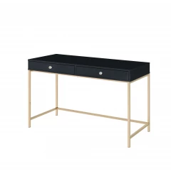 47" Black and Gold Writing Desk With Two Drawers