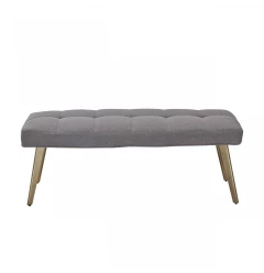 47" Gray and Antiqued Brass Upholstered Linen Blend Dining Bench