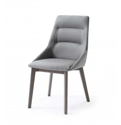 Set of Two Gray Upholstered Faux Leather Dining Side Chairs