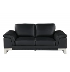 73" Black And Silver Genuine Leather Love Seat