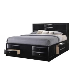 Solid Wood King Black Eight Drawers Bed