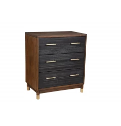 33" Brown and Black Solid Wood Three Drawer Chest