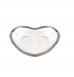 8" Mouth Blown Seeded Glass Heart Plate with Silver Rim