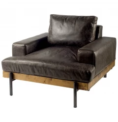 41" Black Faux Leather Distressed Club Chair