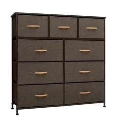 39" Brown Steel and Fabric Nine Drawer Triple Dresser