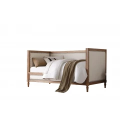 Oak And Linen Nail Head Trim Twin Daybed
