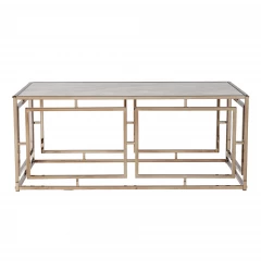 44" Champagne Glass And Metal Rectangular Coffee Table