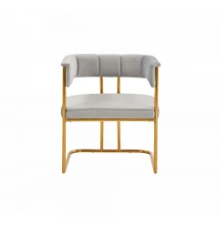 Gray And Gold Upholstered Fabric Dining Arm Chair