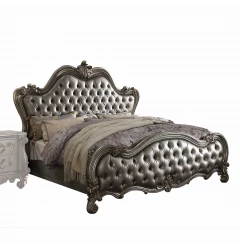 73" X 99" X 72" Silver Pu Antique Platinum Upholstery Poly Resin Queen Bed