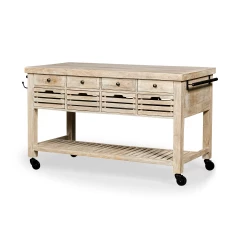 Light Brown Body Kitchen Island With Black Iron Knobs Rolling