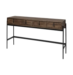 14" Brown and Black Solid Wood Console Table And Drawers