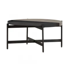 32" Gray And Black Concrete And Metal Round Coffee Table