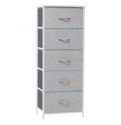 18" Gray and White Steel and Fabric Five Drawer Chest